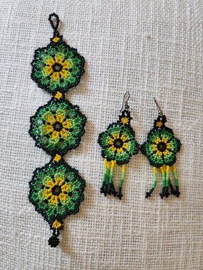 Handmade Floral Bracelet & Earrings Set 7” Bracelet 2.5” Earrings